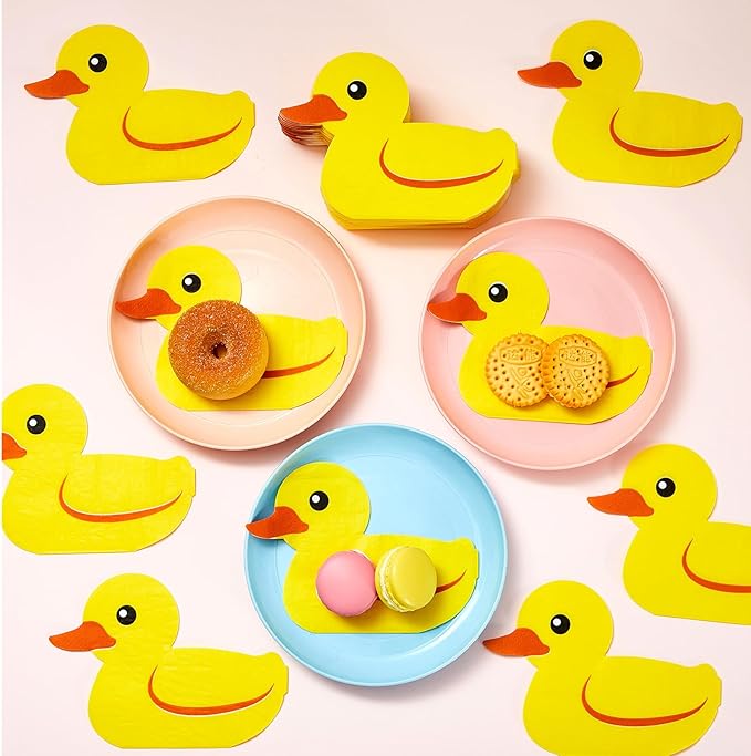Henoyso 100 Pcs Rubber Duck Paper Napkins Cute Party Napkins Rubber Duck Party Supplies for Birthday Baby Shower Dinner Picnic Summer Table Decorations Favors