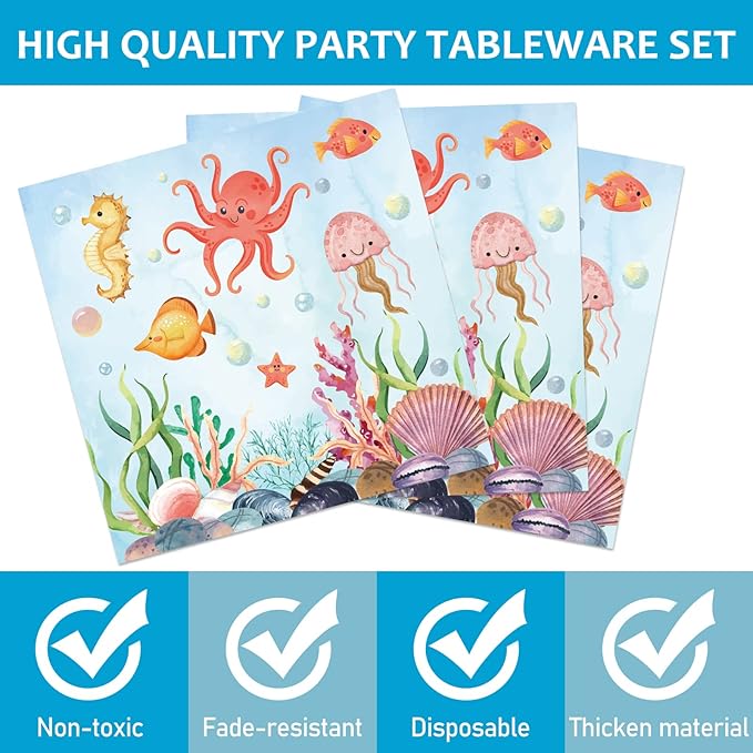 96 Pcs Under The Sea Plates and Napkins Party Supplies Ocean Birthday Party Tableware Set Ocean Animal Underwater Sea Life Party Decorations Favors for Birthday Shower for 24 Guests