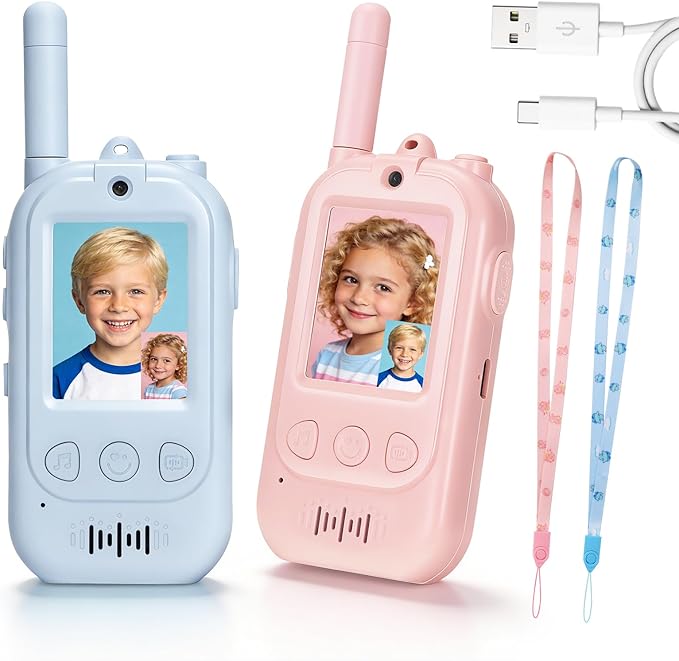 Video Walkie Talkies for Kids 2 Pack, WiFi Two-Way Video Intercom No Traffic Needed, 150-500M Long Range Kids Walkie Talkies with PIP Mode, Outdoor Toys for Boys Girls Age 3+
