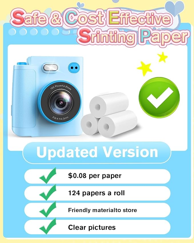 Mason & Friends Kids Instant Print Camera – 1080P HD Digital Camera for Boys & Girls Ages 3–10 | Photo, Video, Music & Games | Includes 32GB SD Card – Perfect Birthday (Blue)