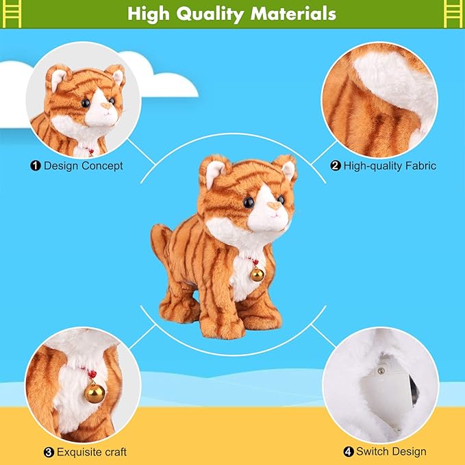 Pattern Yellow Plush Cat Stuffed Animal Interactive Cats Robot Barking Meow Kitten Touch Control, Electronic Pet Kitty Animated Toy Cats for Girl Baby
