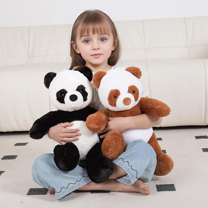18" Panda Stuffed Animal Plush Toy Cute Soft Body Plushies Doll Kawaii Giant Panda Bear, Room Decoration Brown Bear Throw Pillow, Gift for Kids Boy Girl Birthday Valentines Christmas