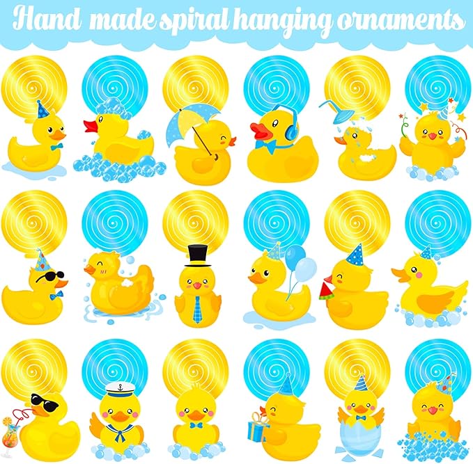 Rubber Duck Hanging Swirls 20Pcs Duck Birthday Party Hanging Decorations Rubber Duck Ceiling Swirls Duck Party Streamers for Duck Themed Baby Shower Birthday Party Supplies