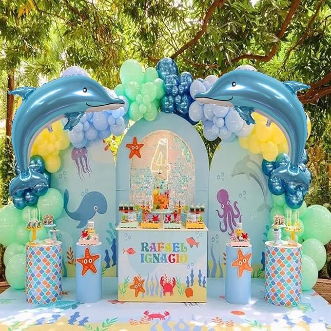 Large Dolphin Balloons,2 PCS 46 Inch Ocean Animals Foil Mylar Balloons,Sea Animal Balloons for Kids Birthday Themed Party Decorations