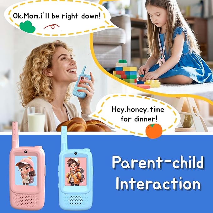 Video Walkie Talkies for Kids, 2 Pack HD Screen Walkie-Talkies for Ages 3–12 with 4 Voice Effects, Long Range, Indoor & Outdoor Toys for Camping, Hiking, Family Games, Great Birthday
