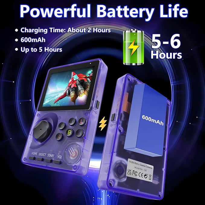 16 Bit Game Console 2.8-inch Super Wide Lcb Preloaded 100 HD Handheld Video Game Seniors Electronic Games Player Birthday Present Xmas (Transparent Purple)