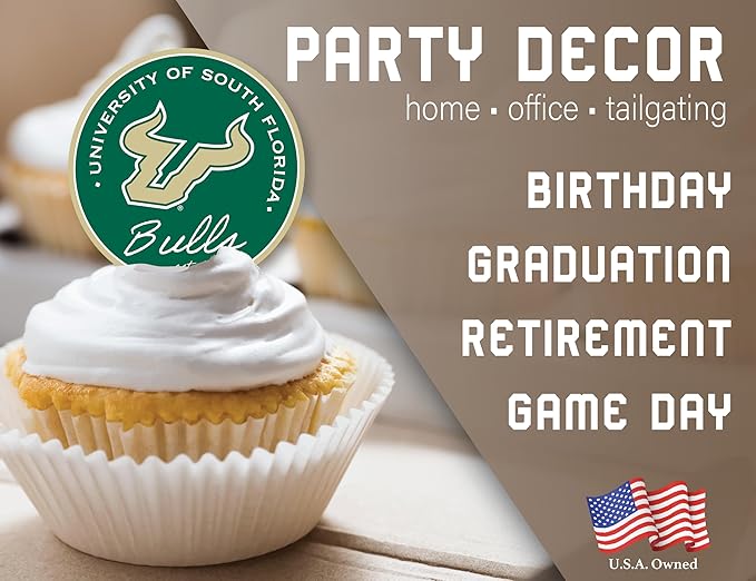 University of South Florida Cupcake Topper Party Supplies for USF Football, Birthday, Graduation Party Decorations (24 Pieces) (South Florida Bulls)