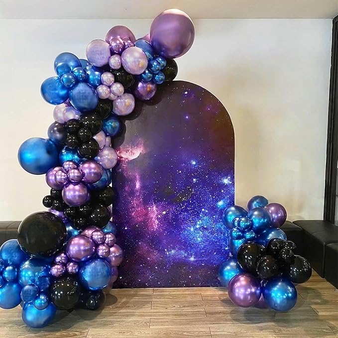 Black Purple Blue Balloon, 60 PCS Outer Space Balloons, 12Inch Metallic Navy Blue Purple Black Balloon Pearl Purple Blue Confetti Latex Balloons for Kids Boys Astronaut Space Birthday Party Decoration