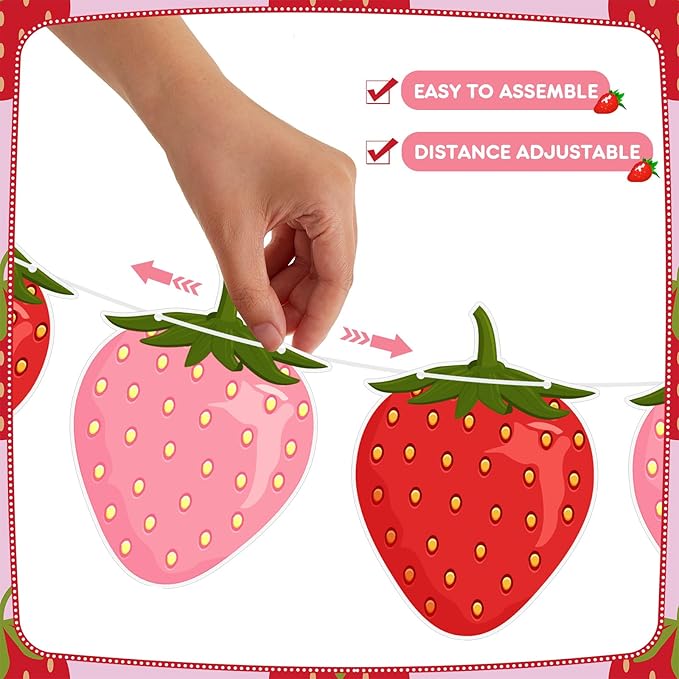 Lewtemi 4 Packs Strawberry Garland Decoration, Strawberry Party Supplies for Berry First Birthday, Baby Shower, Summer Picnic, Fruit Theme Party, Hanging Banner for Wall, Table, Photo Booth(Red, Pink)