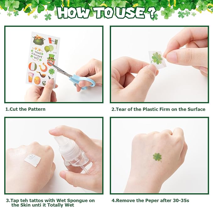 188Pcs St. Patrick's Day Accessories Party Favor Set, Necklaces, Shamrock Glasses, Mustaches, Bracelets, Badges, Tattoo Stickers, Coins for Irish Party Supplies