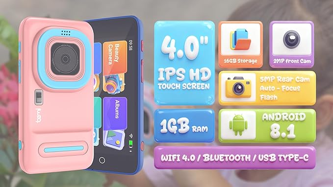 AI Digital Camera for Kids with WiFi for Christmas Birthday Gift for Girls Boys，Touch Screen HD Camera fortoddler Camera,Kids Toys for 4-12 Pink,Christmas Birthday Gift