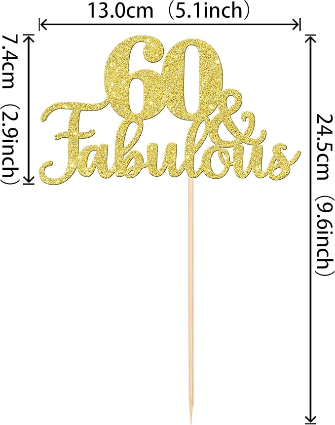 12 PCS 60 and Fabulous Centerpiece Sticks Double Sided Happy 60th Birthday Table Flower Centerpieces Sticks Cheers to 60 Floral Decorations for 60th Birthday Anniversary Party Supplies Gold