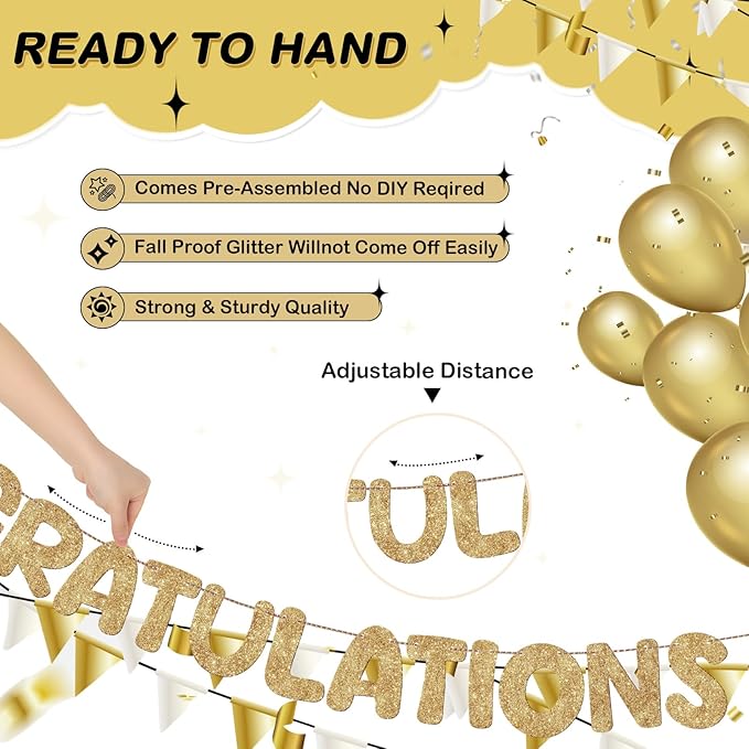 Fulmoon Pre Strung Congratulations Quitter Glitter Banner Funny Retirement Banner Graduation Party Decorations Going Away Supplies Garland for Men Women Gifts, No DIY(Champagne Gold)