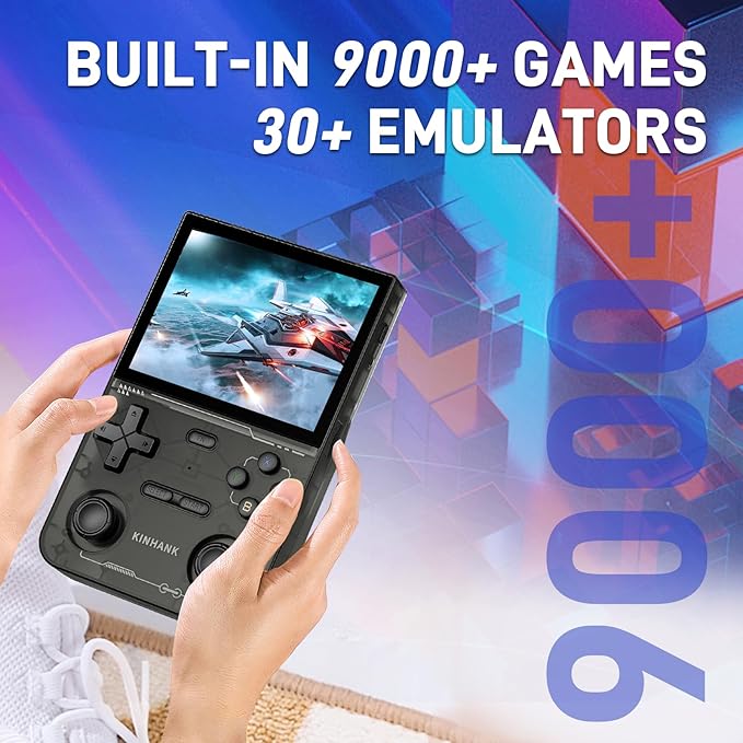 kinhank K36 Retro Handheld Game Console, Supports 9000+ Games, Equipped with 64G TF Card, Portable Mini Retro Video Games Console, 3.5-inch IPS Screen, 640x480 Resolution, 500nit (Black)