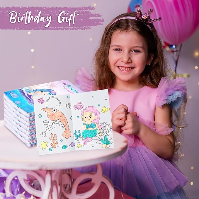 BenLouis 24 Pcs Mermaid Mini Coloring Books Kids Little Mermaid Party Favors Small Activity Books Bulk for Kids Ocean Birthday Goodie Bags Stuffers Return Gifts Classroom Travel