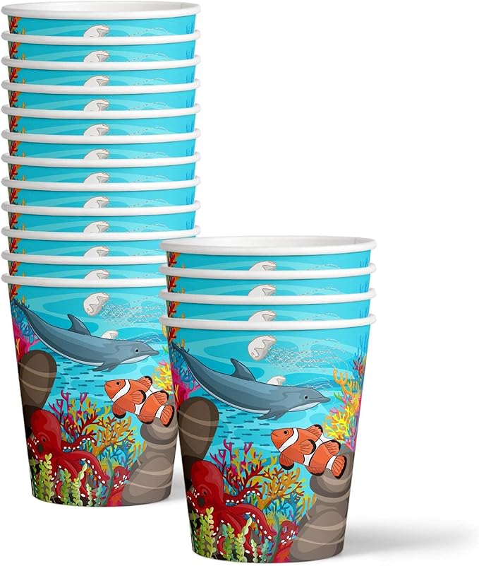 Ocean Sea Life Birthday Party Supplies Set Plates Napkins Cups Tableware Kit for 16