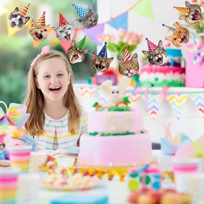 Hooqict Cat Birthday Banner Birthday Party Decorations for Backdrop Cat Happy Birthday Banner Garland Sign for Girls Boys Kids 1st 2nd 3rd Party Supplies Hanging Decor