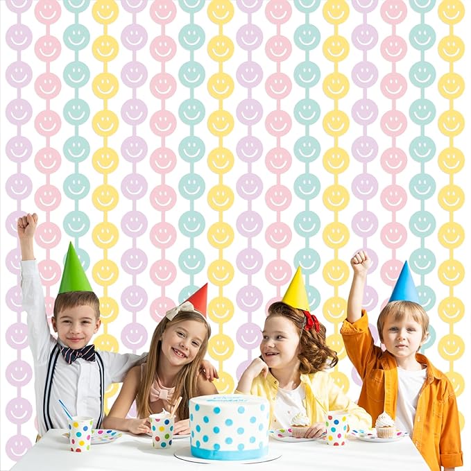 Tellingyou 2 Set Smile Face Foil Curtain Smile Party Decorations Happy Pastel Birthday Decor Macaron Color Bachelorette Backdrop Booth Prop Preppy Party Baby Shower Supplies