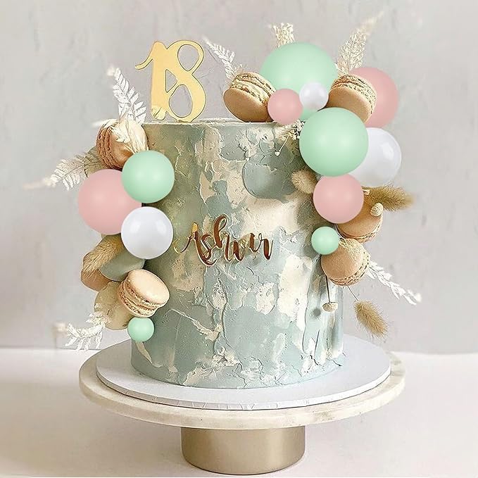 Gyufise 30Pcs Ball Cake Topper Decorations Mini Balloons Cake Topper Sticks Foam Balls Cake Picks Cake Topper Balls Cake Decorations for Wedding Party Birthday Cake Decorating White Green Pink
