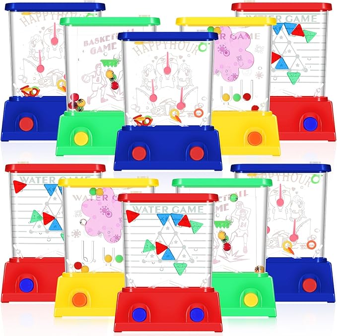 Sumind 10 Pcs Christmas Stocking Stuffers Handheld Water Game for Kids Mini Water Ring Toss Basketball Hoop Toy 90s Retro Mini Games for Goodie Bag Birthday Return Gifts (Modern Style,Bright)