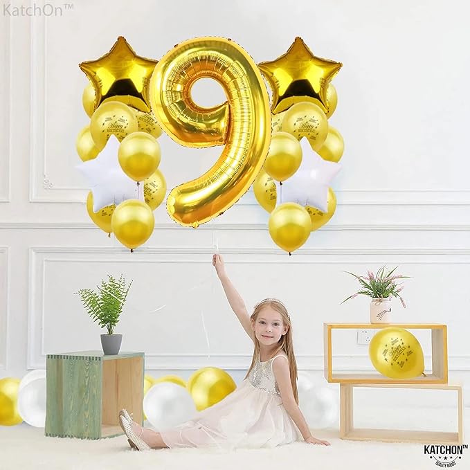 KatchOn, Giant Gold Number 9 Balloon - 40 Inch | Foil 9 Birthday Balloon for 9th Birthday Decorations | 9th Anniversary Decoration | Gold Party Decoration