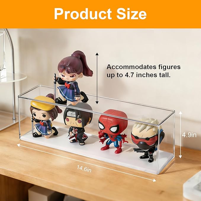 2 Pack Clear Acrylic Figures Display Case Stackable Box with Base, Dustproof Protector for Anime Figurine, Collectibles, Funko Pop, Model Cars - Home Office Display Showcase