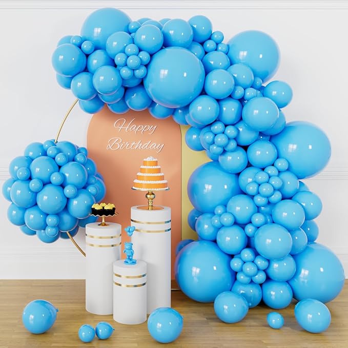 134Pcs Light Blue Balloons Different Sizes 5 10 12 18 Inch Light Blue Balloon Garland Arch Kit, Blue Latex Balloons for Birthday Wedding Baby Shower Party Decorations.