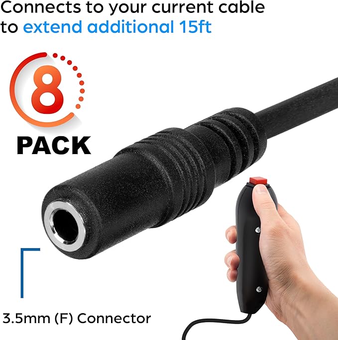 Digital Energy 15 Ft Extension Cables for Handheld Game Buzzer System 8-Pack