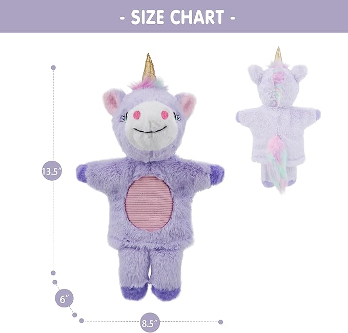 June Garden Plush Unicorn Hand Puppet – Soft Purple Fantasy Storytelling Toy with Rainbow Mane & Tail – Pretend Play Gift for Girls and Boys