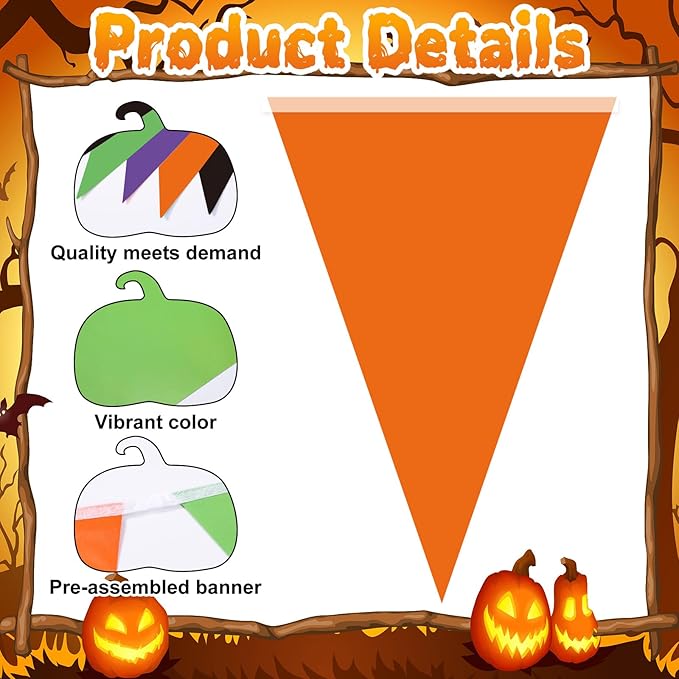 Jetec 5 Pieces 49 Feet Halloween Pennant Banner Party Decorations Black Purple Orange and Green Triangle Flags Bunting Banners for Halloween Carnival Birthday Party Decor Indoor Outdoor Supplies
