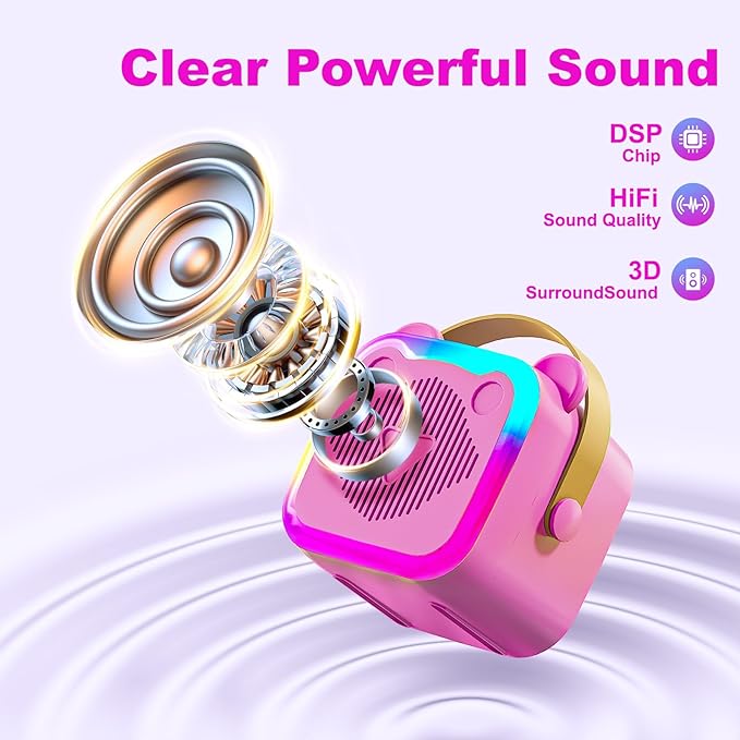 Mini Karaoke Machine for Kids: Portable Singing Toys Speaker with 2 Wireless Microphones for Girls and Boys Ages 3-12+ Years Old（Rose-red）