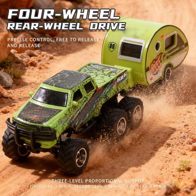 Mini Rc Truck,1/64 Scale Mini Remote Control Monster Truck with Trailer, 2.4Ghz Remote Control & APP, Rechargeable Alloy Shell RC Cars with Lights, Speed/Steering Adjustable (Purple)