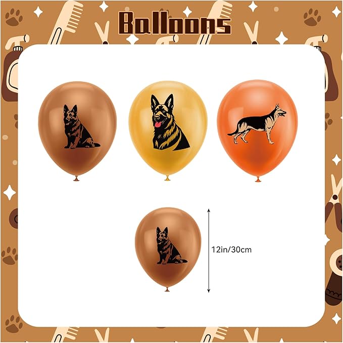 German Shepherd Party Decorations Funny Dog Birthday Party Supplies Includes German Shepherd Birthday Banner, Cake Topper, Cupcake Toppers, Balloons