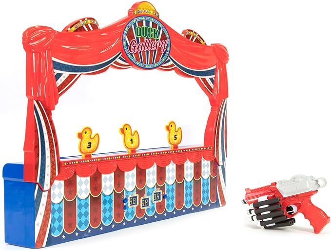 Merchant Ambassador Retro Arcade Electronic: Duck Shooting Gallery (Giant Size) - 28" Tabletop Game, Blaster Gun, Sound Effects, Ages 6+