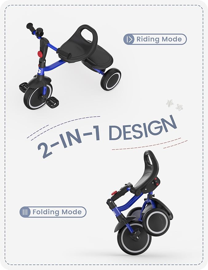 besrey Toddler Tricycle with Bell, Kids Tricycle Age 18 Months to 5 Years, Kids Trike, Toddler Bike for 1.5-5 Year Olds, Baby Trike, Gifts & Toys for Boys & Girls, Blue