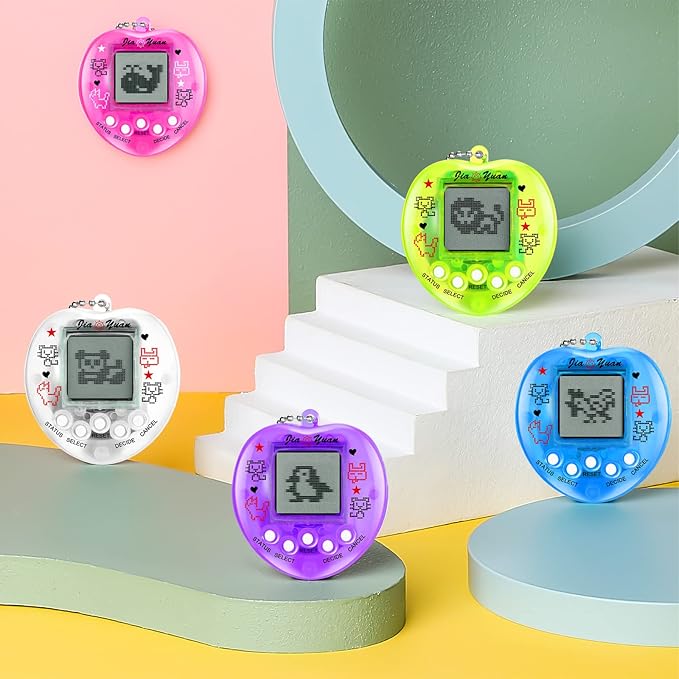 12 Pcs Virtual Electronic Digital Pets Keychain Easter Basket Egg Fillers for Teen Kid , Small Toys for Party Favor Goodie Bags Stuffers Bulk Retro Handheld 90s Pets Game Gift (Transparent,4 Color)