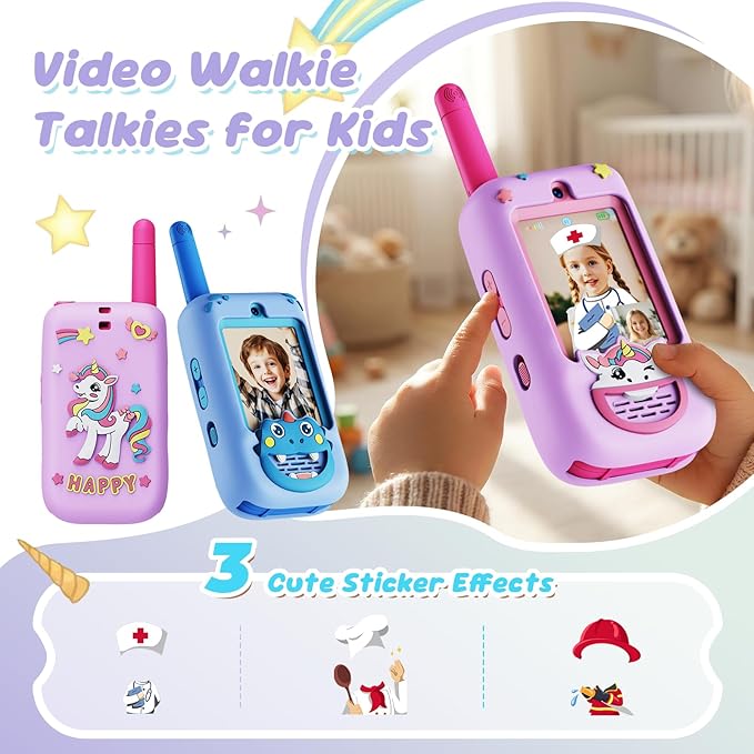 Video Walkie Talkies for Kids, 2 Pack Walkie Talkies with HD Camera, Long Range Two Way Radio with 4 Voice Effects, Christmas Birthday Gifts for Boys Girls 3 4 5 6 7 8 9 Year Olds