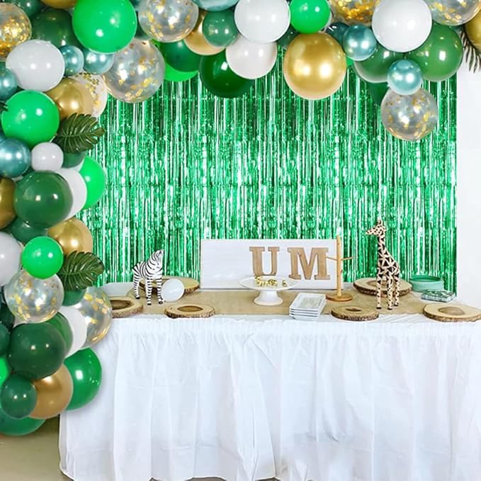 TONIFUL 3Pcs Green Door Streamers,Green Photo Booth Backdrop,Metallic Streamers Green Foil Fringe Curtains for Birthday,Christmas,New Year,St. Patrick's Day Party Streamers Decor(9.9ft x 6.6ft)