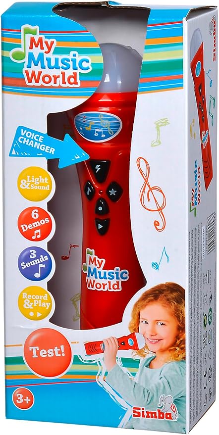 Simba My Music World 106832489 Funny Microphone Karaoke, with Voice Reduction Effects, 6 Demo Songs, 3 Lights and Sound, 22 cm, Suitable for Children from 4 Years (Toys)