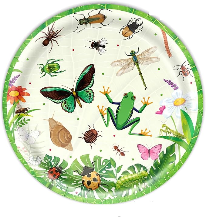 20 Count 9 Inch Bug Party Plates, Disposable Paper Plates Garden Bugs & Critters Theme Plate Set Bug Birthday Party Decorations for Kids