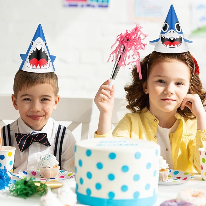 Chinco Shark Party Hats Shark Birthday Hat for Birthday Party Supplies and Decorations, 12. 7 x 7. 9 Inches, 3 Styles