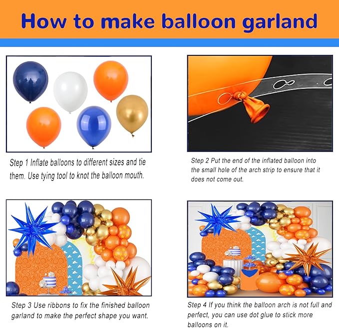 112 Pcs Blue Orange Gold Balloon Garland Arch Kit, Pentagram Print Balloons For Cartoon Themed Birthday Party Decorations Boys Girls Gatherings Party Supplies