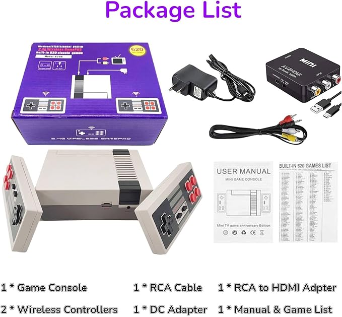 Classic Mini Handheld Retro Game Console,Video Game Consoles Built-in 800 Classic Edition Games,AV and HDMI Output Display,Dual Wireless Came Controllers. (Grey-White)
