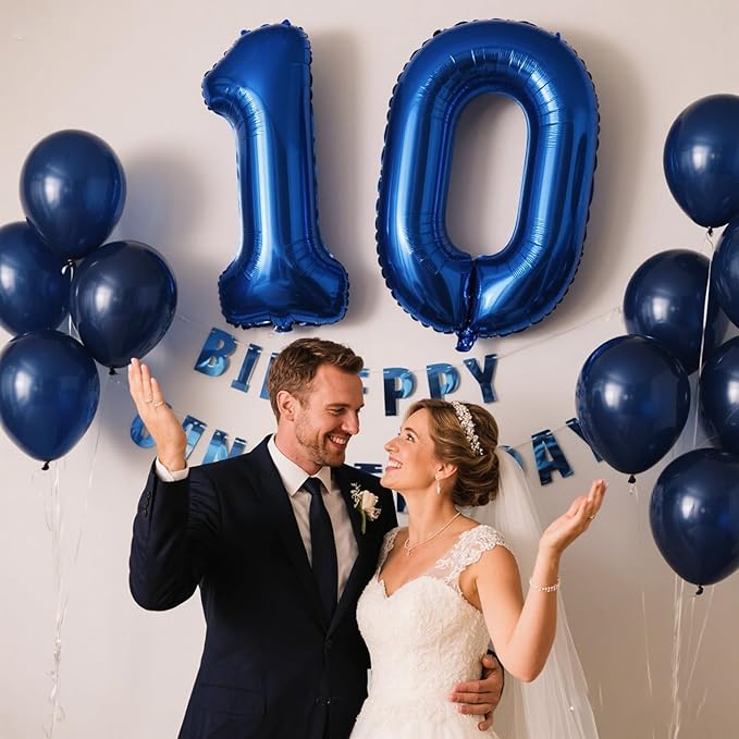 40 Inch Navy blue Number 10 Digital Balloon,Jumbo Mylar Foil Helium Balloon for 10 Balloons for Birthday Party,Wedding Anniversary Party Decorations