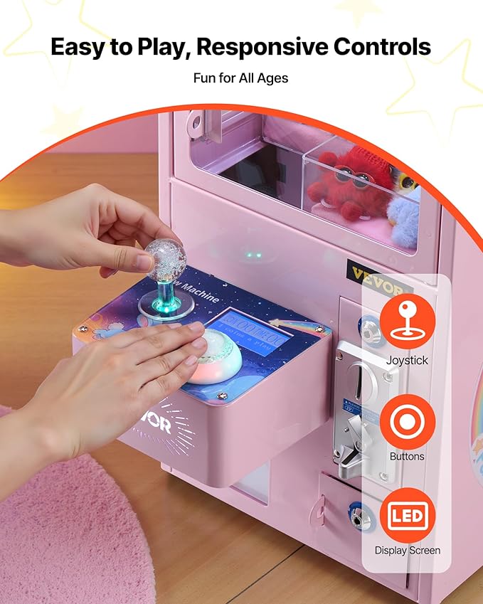 VEVOR Claw Crane Machine, Medium-Sized Arcade Game Machine with Light & Sound, Adjustable Steel Claws, Precise Toy Candy Grabber Prize Dispenser Vending Toy, for Commercial Home Parties Cinema, Pink