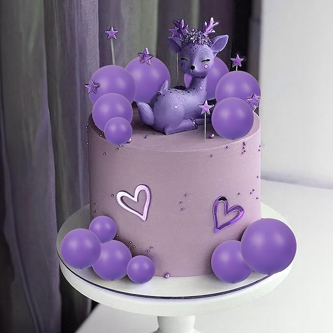 Gyufise 30Pcs Balls Cake Toppers Ball Cake Picks Foam Ball Shaped Cupcake Toppers Mini Balloons Baby Shower Cake Decorations for Wedding Enaggement Bridal Shower Birthday Party Supplies Purple