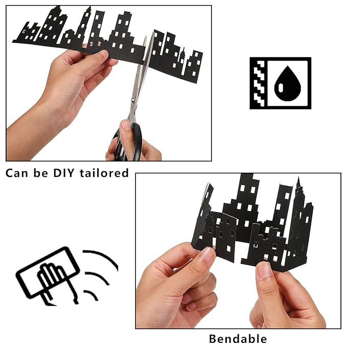 4 Pieces Hero City Cake Border Decoration Black Skyscraper Building Cake Topper Stick on or Lay on Building Images Lighted City Cakes Wrap for Hero Birthday Party Favors Supplies