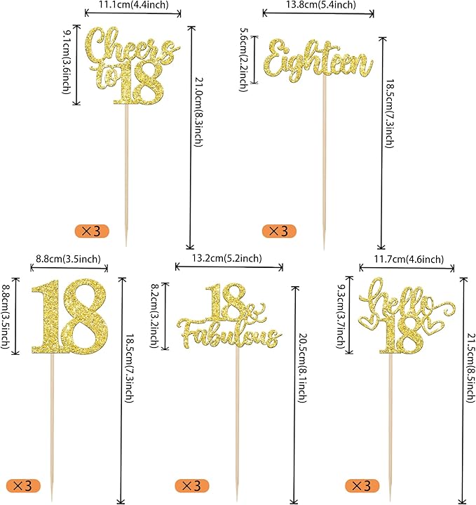15PCS Happy 18th Birthday Centerpiece Sticks Hello 18 Fabulous Table Flower Centerpieces Sticks Eighteen Cheers to 18 Years Floral Decoration for Happy 18th Birthday Party Centerpieces Sticks Gold