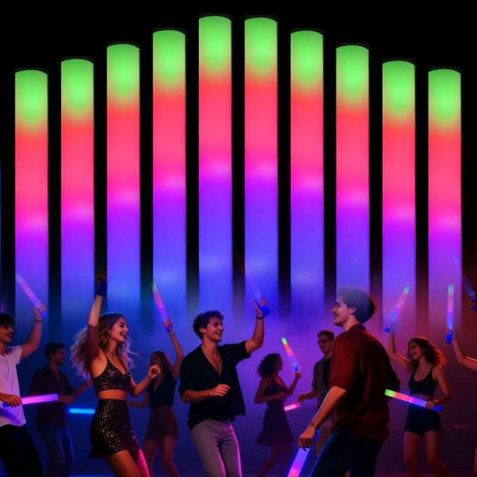 200+2 Pack Foam Glow Sticks Bulk Party Pack,Party Favors Supplies,3 Flashing Modes Glow In The Dark Party Supplies,Light Up Foam Sticks for Wendding Raves Camping Outdoor