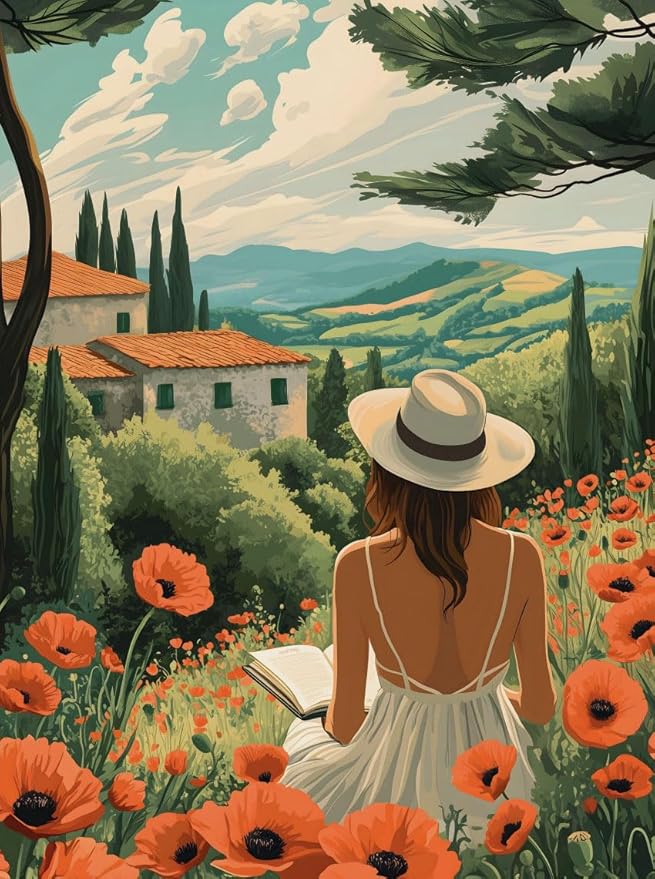 Puzzle for Adults 1000 Pieces, Art Jigsaw Puzzles, Colorfull Landscape Puzzles Girl in The Poppy Field, Mate Finish, Poster Included 1000 piece Puzzle for Adults.